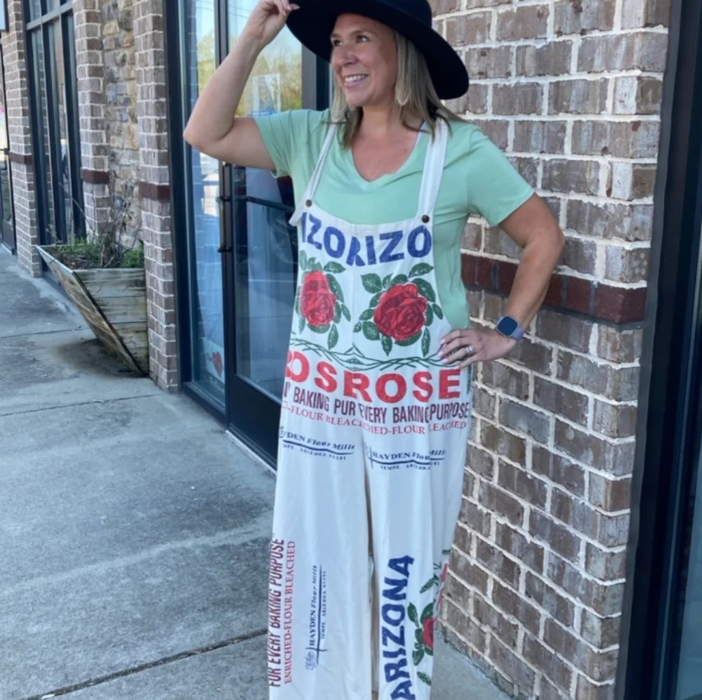 Jaded Gypsy Roses Flour Sack Market Fresh Overalls Cotton L/XL - Picture 15 of 16